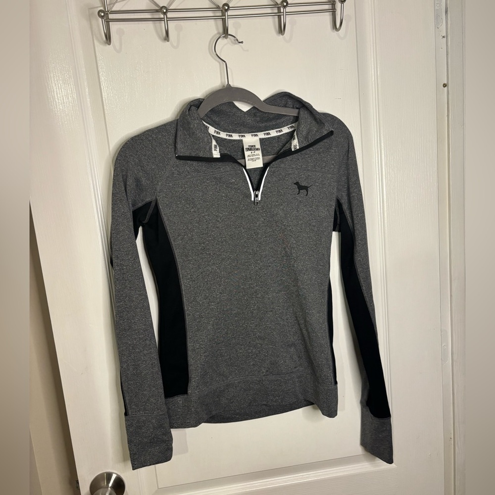 Victoria Secret PINK pull over half zip sweater gray with thumb holes